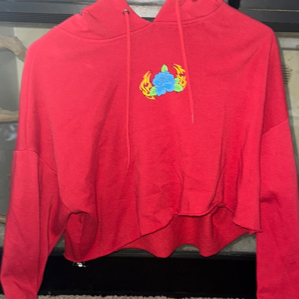 Red Women's Hoodie with Floral Design